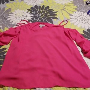 Cold shoulder hot pink top